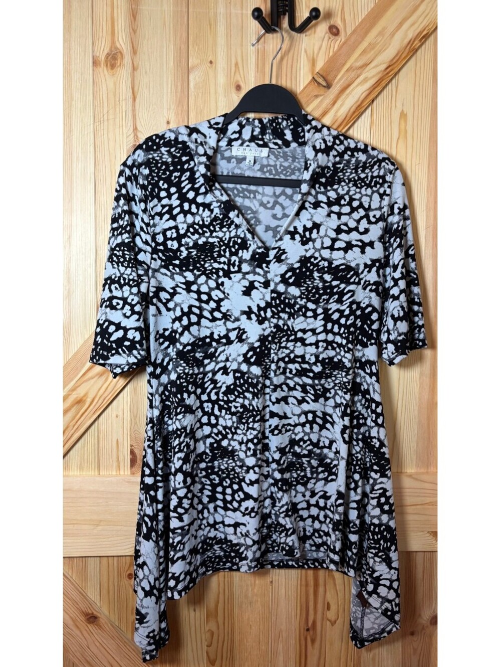 Chaus New York Black and White Animal Print Blouse Size M